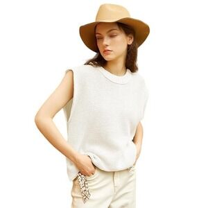 CUPSHE Women's Vintage Crew Neck Sweater Vest Casual Cropped Sleeveless Knit (M)